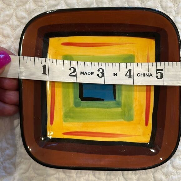 GAIL Pittman Brio Pattern Southern Living At Home 5 5/8” Square Appetizer Plate - Picture 3 of 4